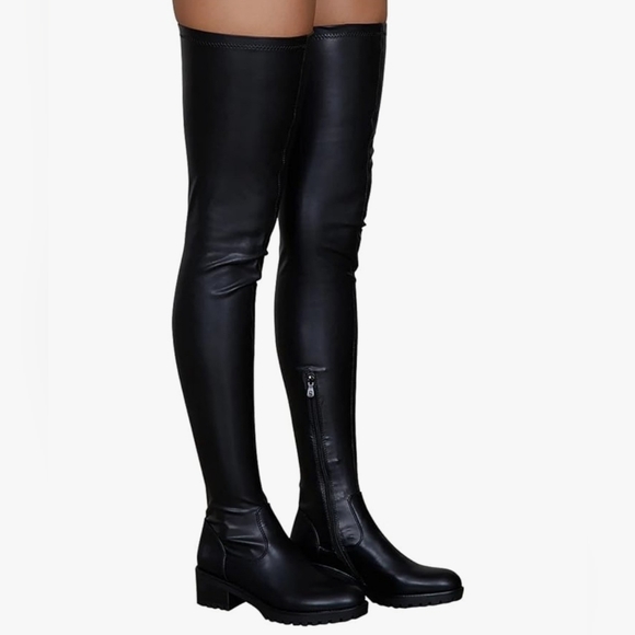 Black Faux Leather Over-the-Knee Boots
